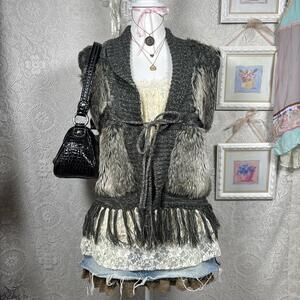 vintage fur winter tie vest